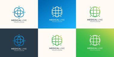 set of medical logo with minimalist line art cross plus health design.set modern abstract plus logo.