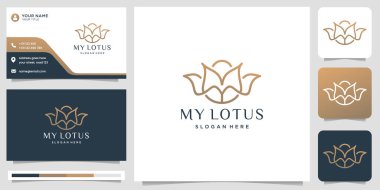 minimal lotus rose logo design with creative line art style concept and business card illustration.