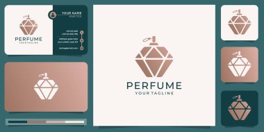luxury perfume logo with bottle design and business card template. inspiration logotype for fashion.