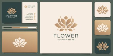 Feminine beauty flower logo. luxury golden design, icons, logotype and business card template design