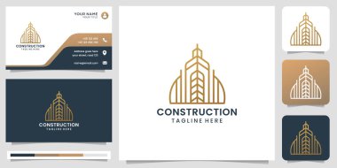 creative construction logo with minimalist line style design. logo and business card template.