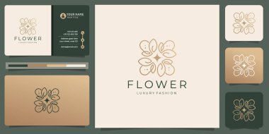 creative slim flower logo template with business card design.flower logo for luxury fashion, salon.