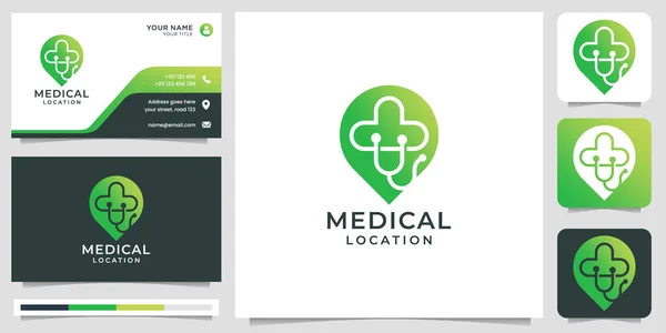 Creative Medical Logo Location Pin Concept Shape Logo Business Card — Stockvektor