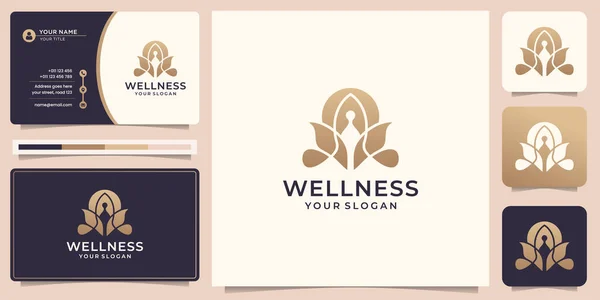 Luxury Yoga Logo Meditation Abstract Nature Logo Business Card Design — Stockvektor