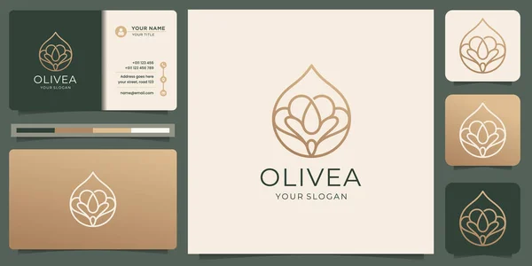 Minimalist Olive Logo Creative Line Art Style Drop Oil Business — стоковый вектор