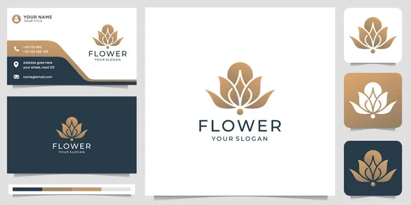 feminine beauty flower rose logo with business card template. luxury flower lotus design template.