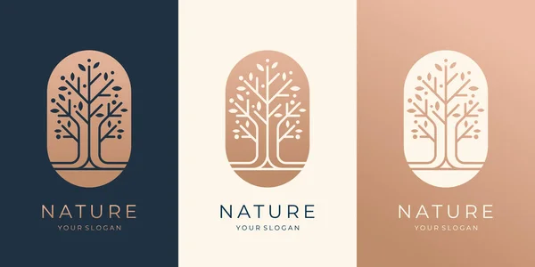 Modern Tree Logo Set Design Nature Tree Logo Negative Space —  Vetores de Stock