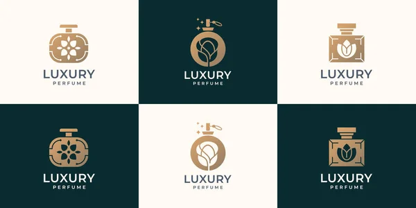 Luxury Bottle Perfume Logo Set Design Template Symbol Cosmetic Beauty — Vector de stock