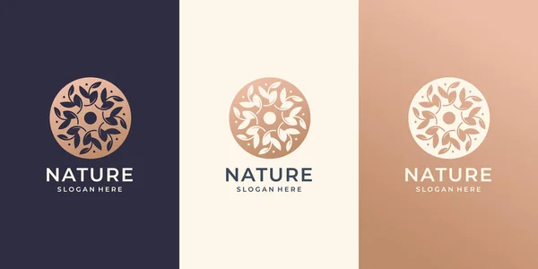 Natural Logo Abstract Leaves Circle Rounded Concept Set Design — Stockvektor