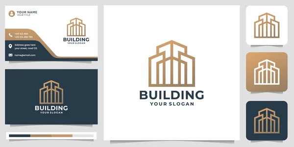 Creative Abstract Minimal Building Logo Template Business Card Design Premium —  Vetores de Stock
