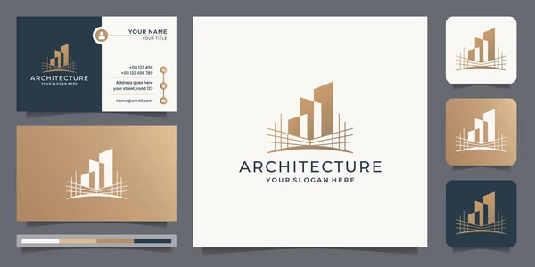 Creative Architecture Logo Template Business Card Design Construction Builder Inspiration — Stock Vector