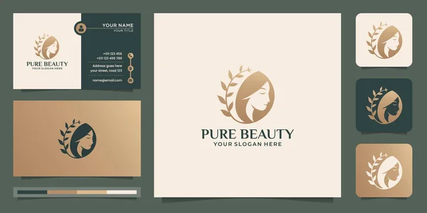 Hair Pure Beauty Logo Business Card Design Salon Makeover Hair — Stockvektor
