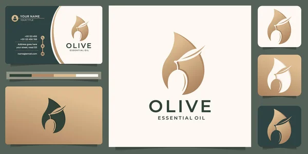 Olive Oil Logo Template Combination Oil Olive Branch Silhouette Shape — Stockvektor