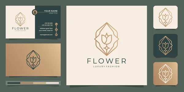 Minimalist Flower Logo Frame Shape Business Card Design Luxury Fashion — Vetor de Stock