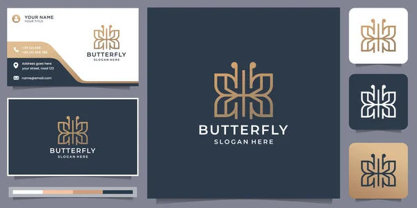 Butterfly Logo Inspiration Business Card Template Butterfly Logo Line Art — стоковый вектор