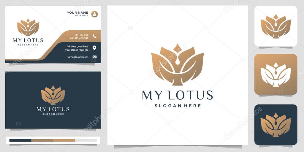 Lotus flower logo template with business card design and gradient color. lotus design inspiration