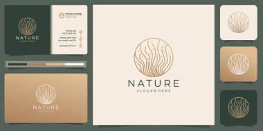 minimalist line nature logo design with creative line art style in circle shape concept.