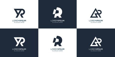 Monogram r tasarım şablonu koleksiyonu. logotype soyut, iş dünyası, çizgi sanatı tarzı, simge.