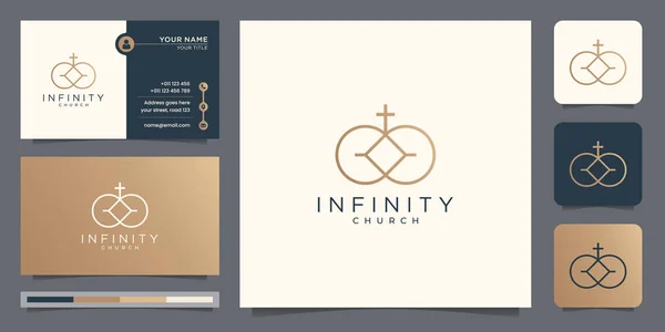 creative minimalist linear infinity logo combine with Church design template.logo and business card.