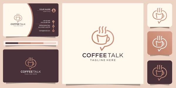 Logo Minimalista Caffè Con Chat Talk Design Creative Concept Line — Vettoriale Stock