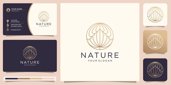 Monolinie Natur Logo Minimalistische Blume Natur Linearen Stil Kreisform Design — Stockvektor