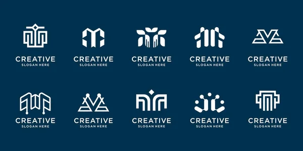 Набор Шаблонов Дизайна Монограммы Логотип Бизнес Стиль Линейного Искусства Икона — стоковый вектор
