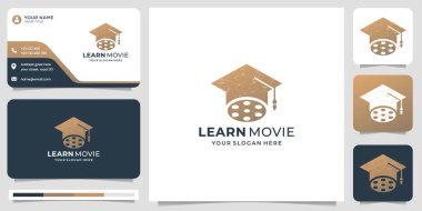 creative hat combined with movie logo. learn movie logo inspiration with business card design.