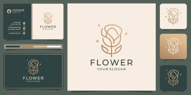 Kadınsı çiçek lüks güzellik çizgisel tarzı. Kartvizit ilhamlı altın rengi tasarımı.