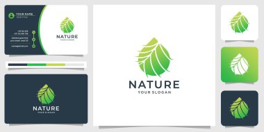 Doğa logosu tasarım şablonu. creative nature leaves with drop oil concept and business card design.