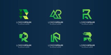 Teknoloji, moda, kimlik işleri için R logo şablonu simgeleri.