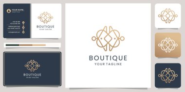 Minimalist doğrusal butik logo şablonu. Moda logosu, kadın salonu, kartvizit, lüks, altın.