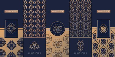 Paketleme şablonu için lüks altın tasarım. çiçek, doğa, desen, arkaplan minimalisti.