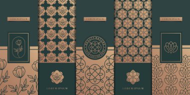 Paketleme şablonu için lüks altın tasarım. çiçek, doğa, desen, arkaplan minimalisti.