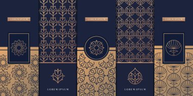 Paketleme şablonu için minimalist lüks altın tasarım. çiçek, doğa, desen, arkaplan logoları.