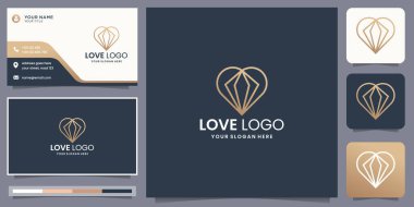 Geometrik aşk logoti tasarımı. Kartvizit şablonu ile birlikte doğrusal tasarım..