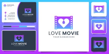 Yaratıcı aşk ve film logosu. Favori film, sinema yapımı, gradyan, film, logo ve kartvizit.