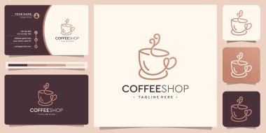 Minimalist kafe tasarım logosu. Kahve çekirdekli kahve ve kartvizit şablonu..