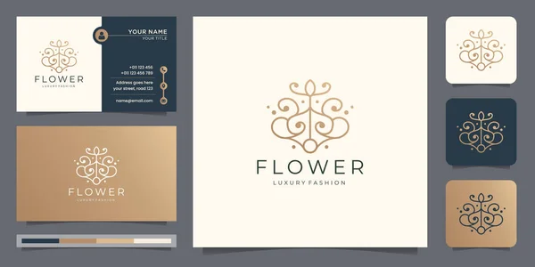 Creative Flower Abstract Line Style Logo Business Card Template Luxury — Vector de stock