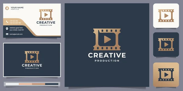 Creative Film Making Play Logo Business Card Design Modern Style —  Vetores de Stock