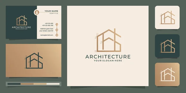 Inspiration Architecture Logo Template Minimalist Design Concept Business Card Gold — Stock Vector