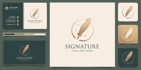 Minimalista Pena Pena Pena Design Pen Assinatura Círculo Caligrafia Logotipo —  Vetores de Stock