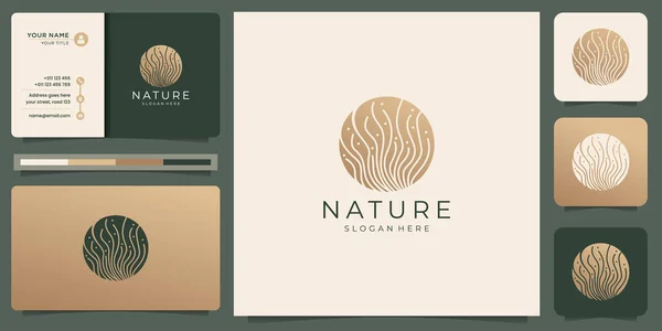 Kreatives Abstraktes Natur Logo Mit Linearem Design Kreisform Gold Und — Stockvektor