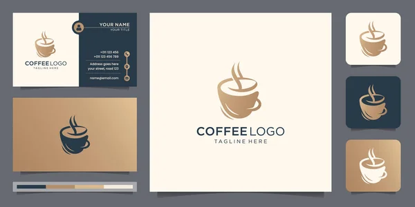 Elegante Modello Design Del Logo Del Caffè Biglietto Visita Colore — Vettoriale Stock
