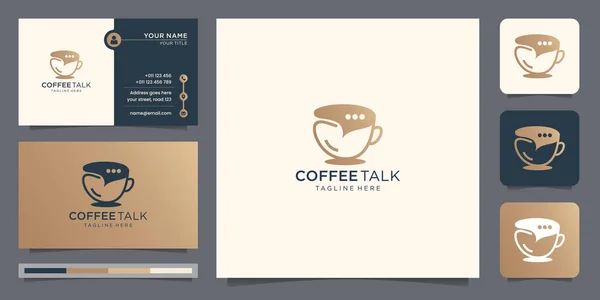 Logo Minimalista Caffè Con Chat Talk Design Creative Concept Line — Vettoriale Stock