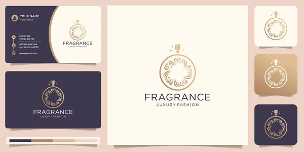 Elegante Logotipo Oro Perfume Con Hoja Concepto Círculo Abstracto Plantilla — Vector de stock