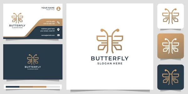 Kreative Geometrische Schmetterling Logos Vorlage Inspiration Mit Visitenkarte Gold Farbe — Stockvektor
