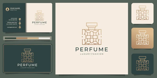 Elegant Perfume Glass Bottle Logo Template Linear Style Shapes Design — Stock Vector