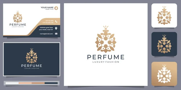 Elegante Botella Perfume Logotipo Plantilla Concepto Creativo Con Hojas Botella — Vector de stock