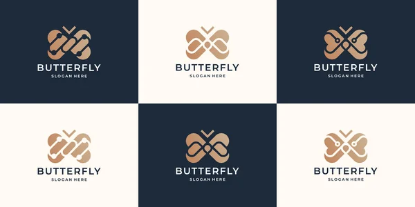 Kollektion Gold Schmetterling Symbol Design Inspiration Logo Für Mode Boutique — Stockvektor