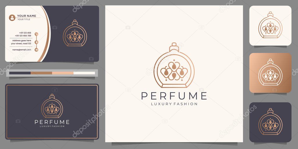 Luxury design for perfume logo template. geometric concept style with gold color and business card.